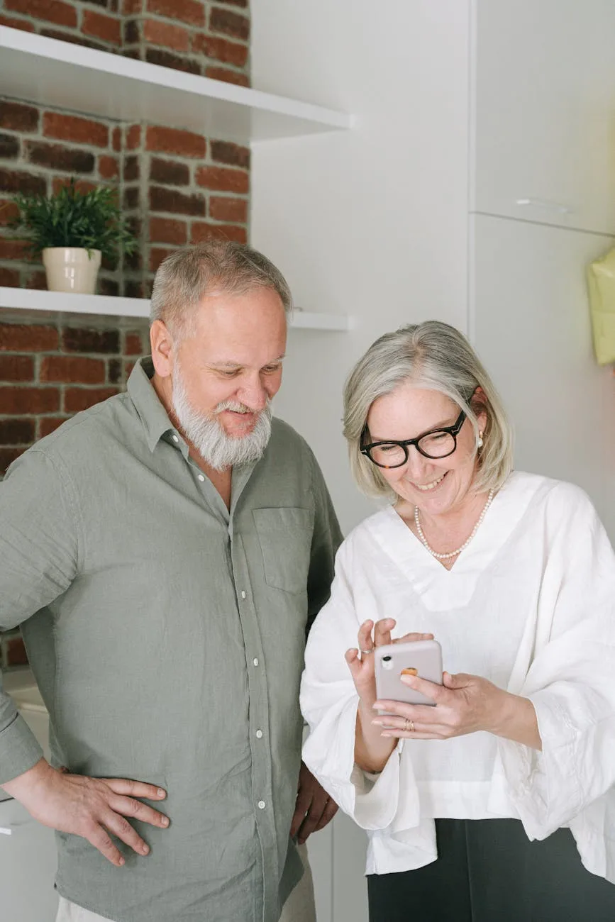 an elderly couple having a video call